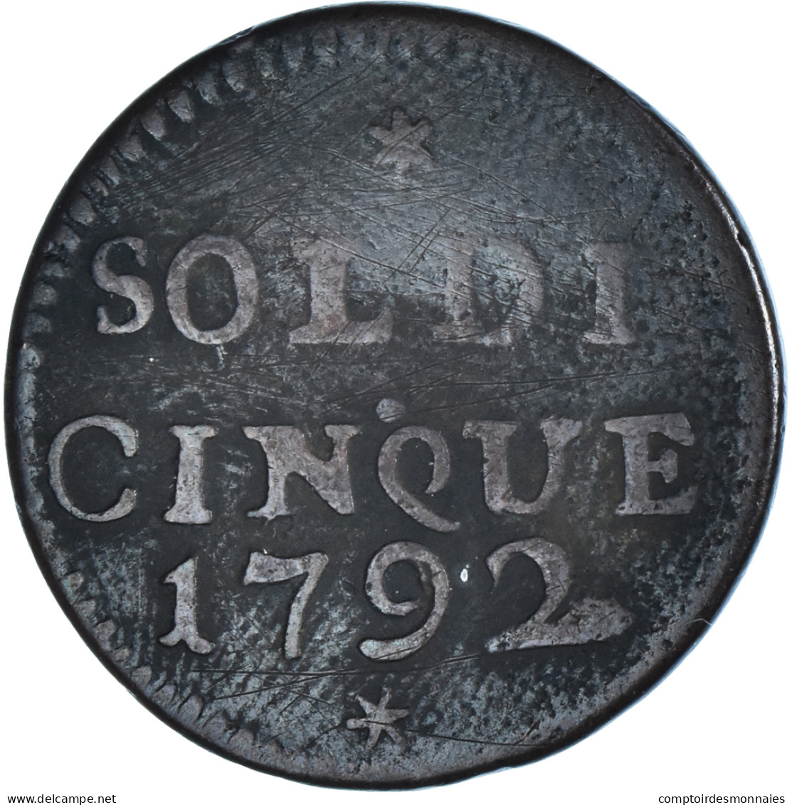 Monnaie, États Italiens, GENOA, 5 Soldi, 1792, Gênes, TB+, Billon - Genes