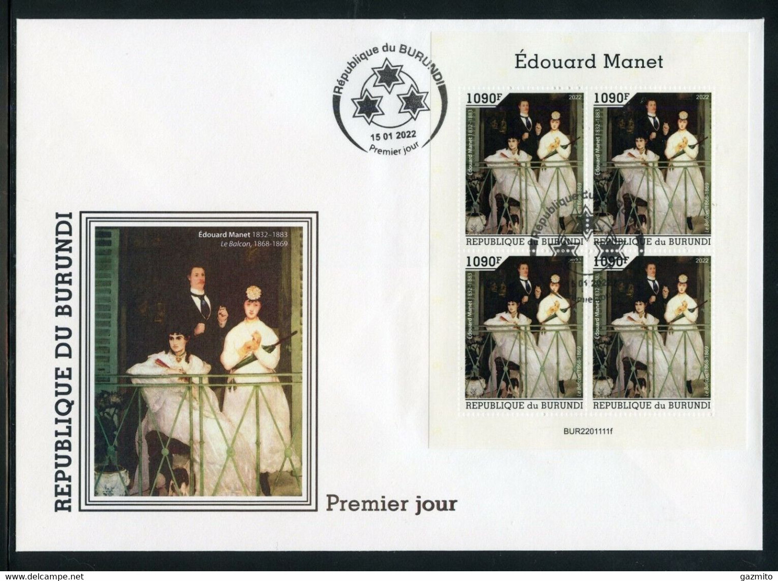 Burundi 2022, Art, Manet II 4val In BF In FDC - Unused Stamps