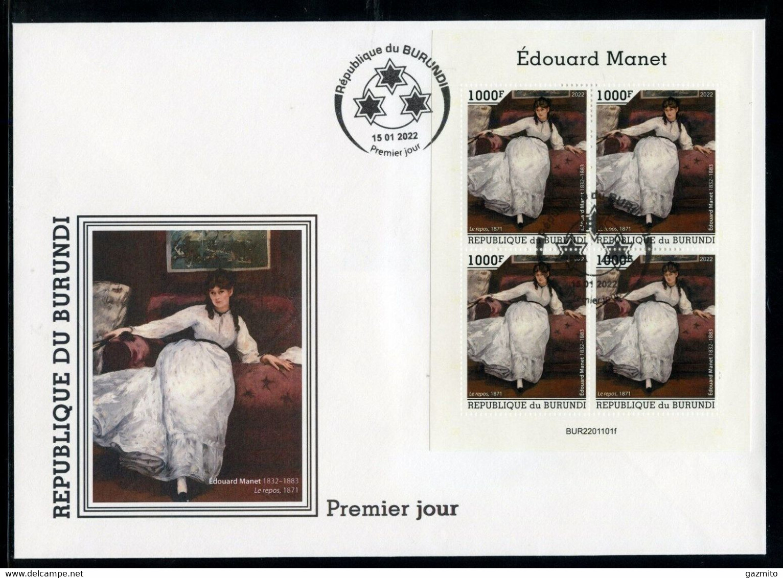 Burundi 2022, Art, Manet, 4val BF In FDC - Unused Stamps