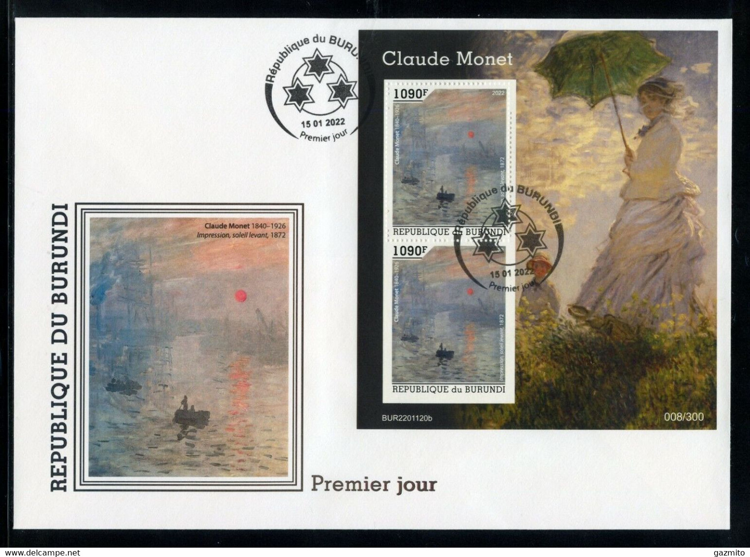 Burundi 2022, Art, Monet II, 2val In BF In FDC - Unused Stamps