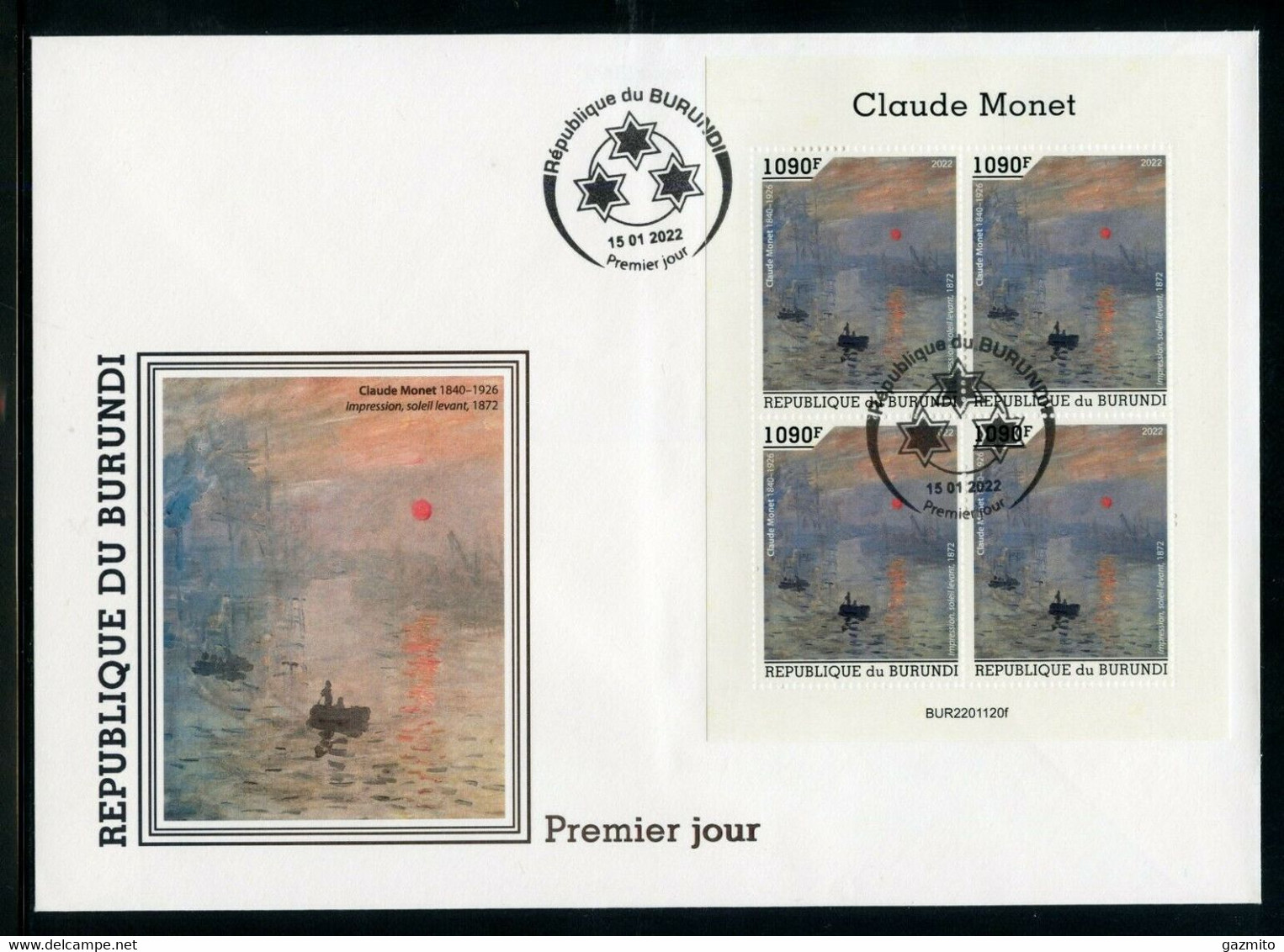 Burundi 2022, Art, Monet II, 4val In BF In FDC - Nuovi