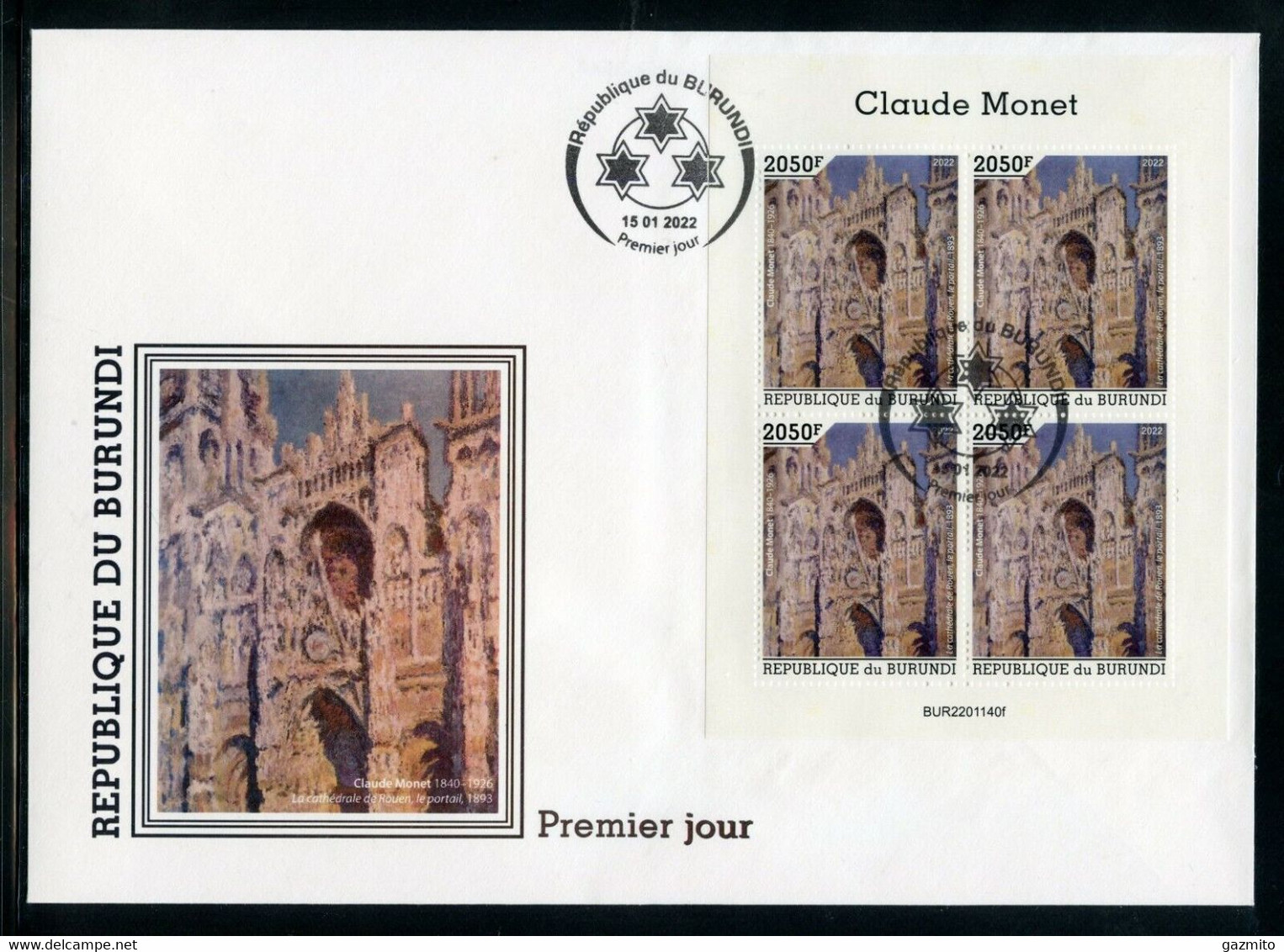 Burundi 2022, Art, Monet III, Cathedral, 4val In BF In FDC - Ongebruikt