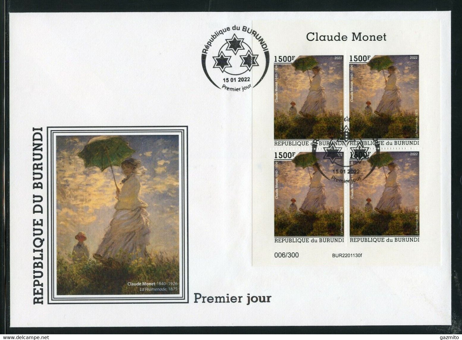 Burundi 2022, Art, Monet VI, BF In FDC - Unused Stamps