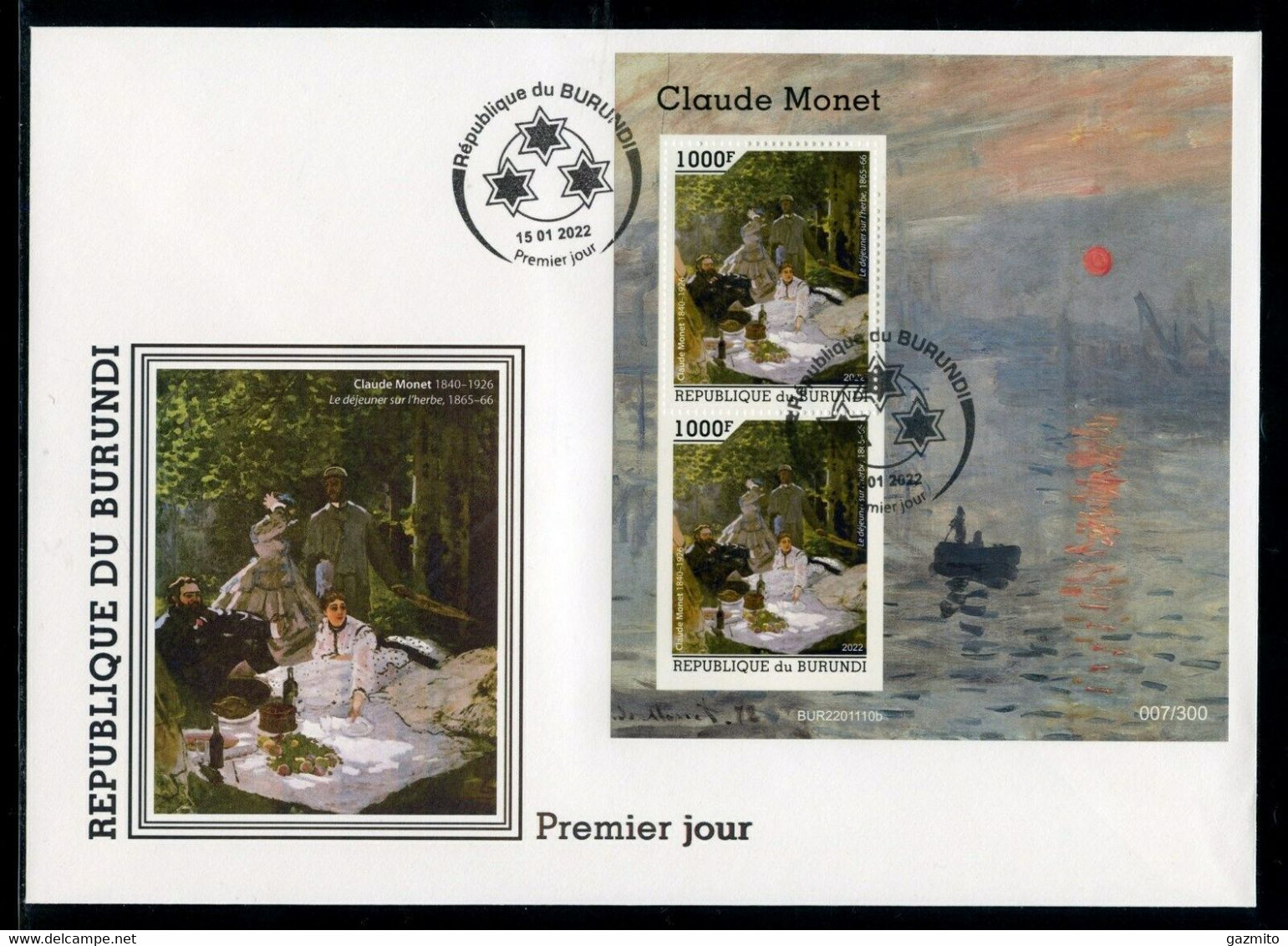 Burundi 2022, Art, Monet, 2val In BF In FDC - Unused Stamps