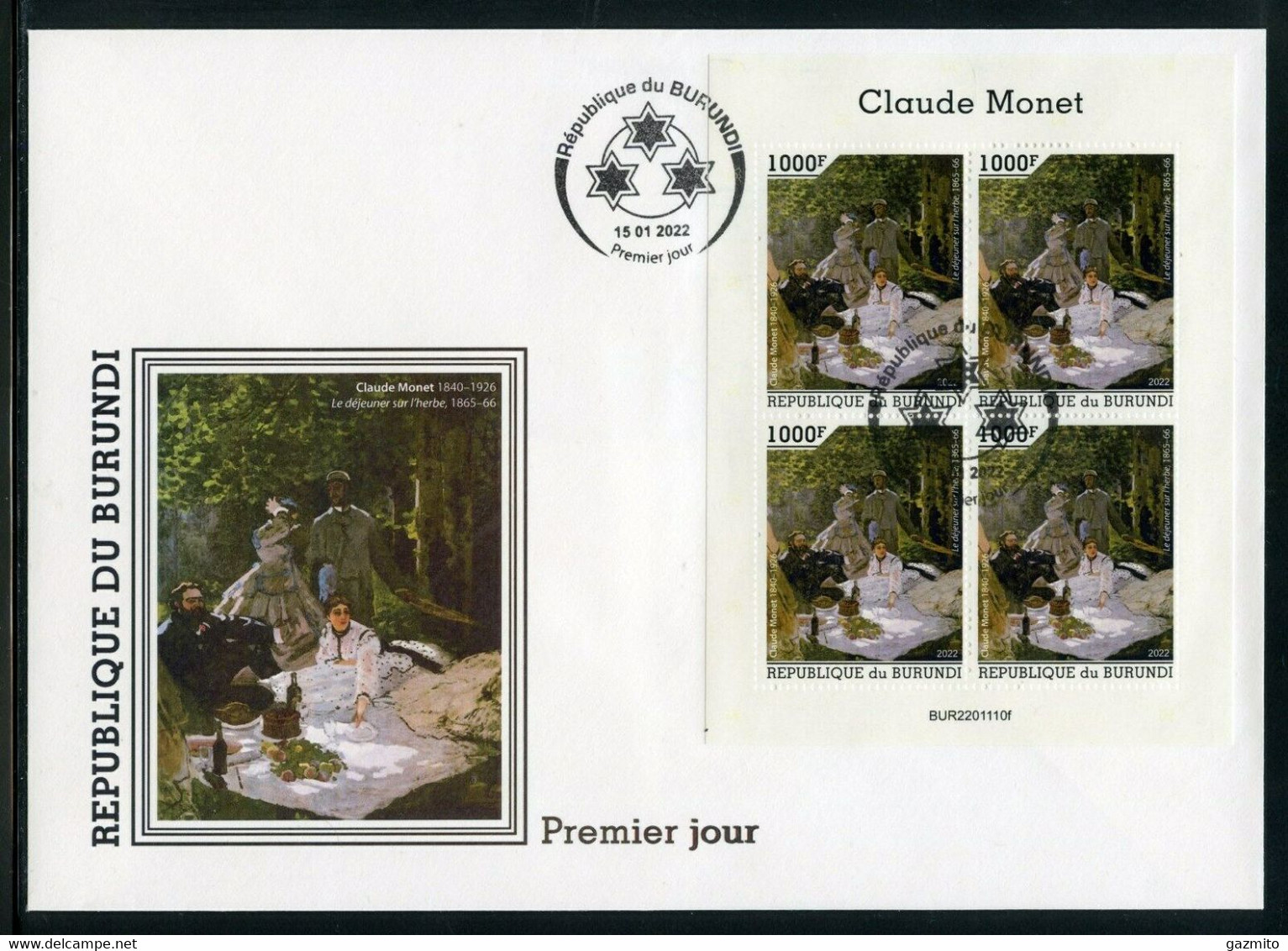 Burundi 2022, Art, Monet, 4val In BF In FDC - Ungebraucht