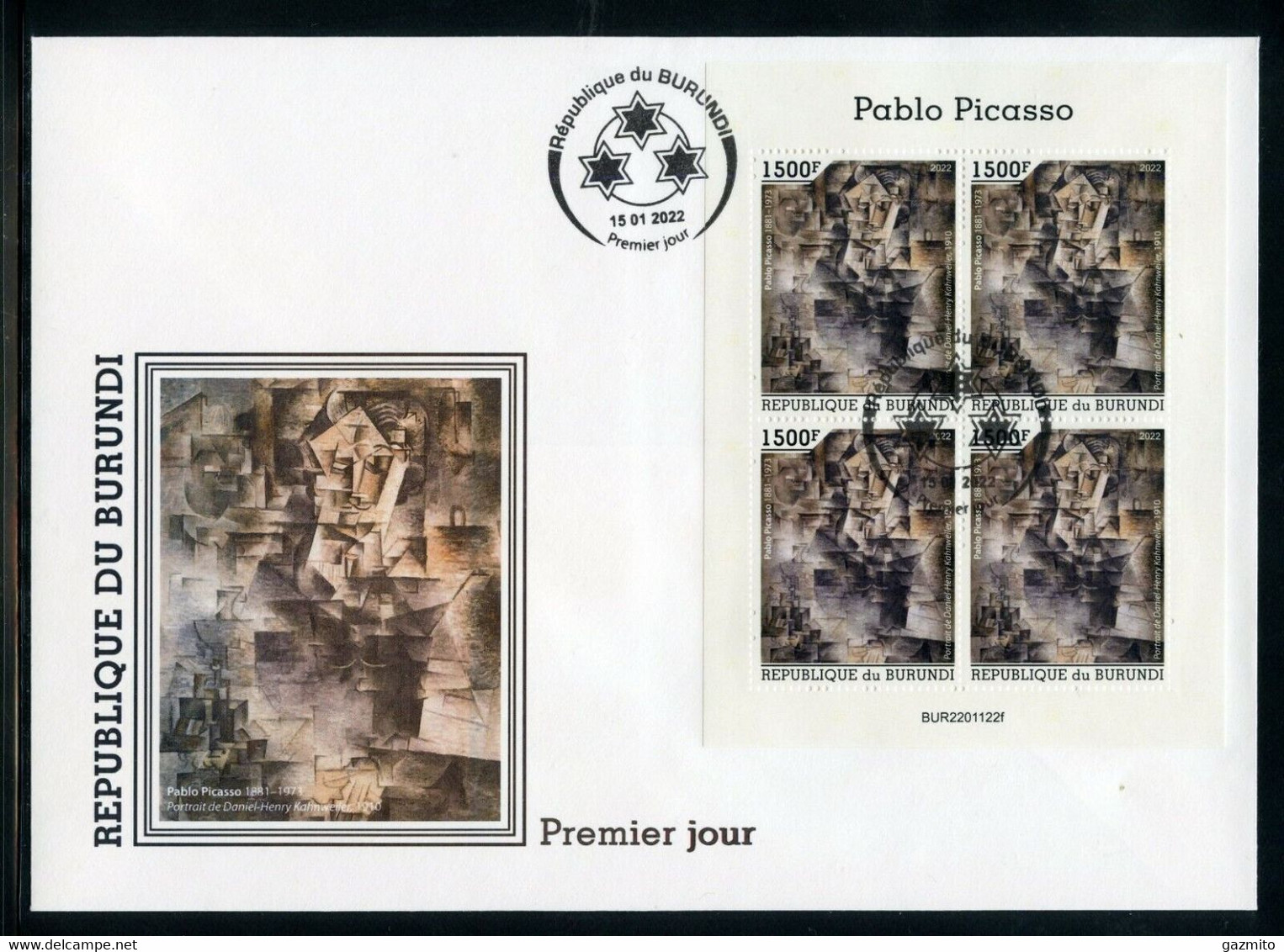 Burundi 2022, Art, Picasso I, 4val In BF In FDC - Unused Stamps