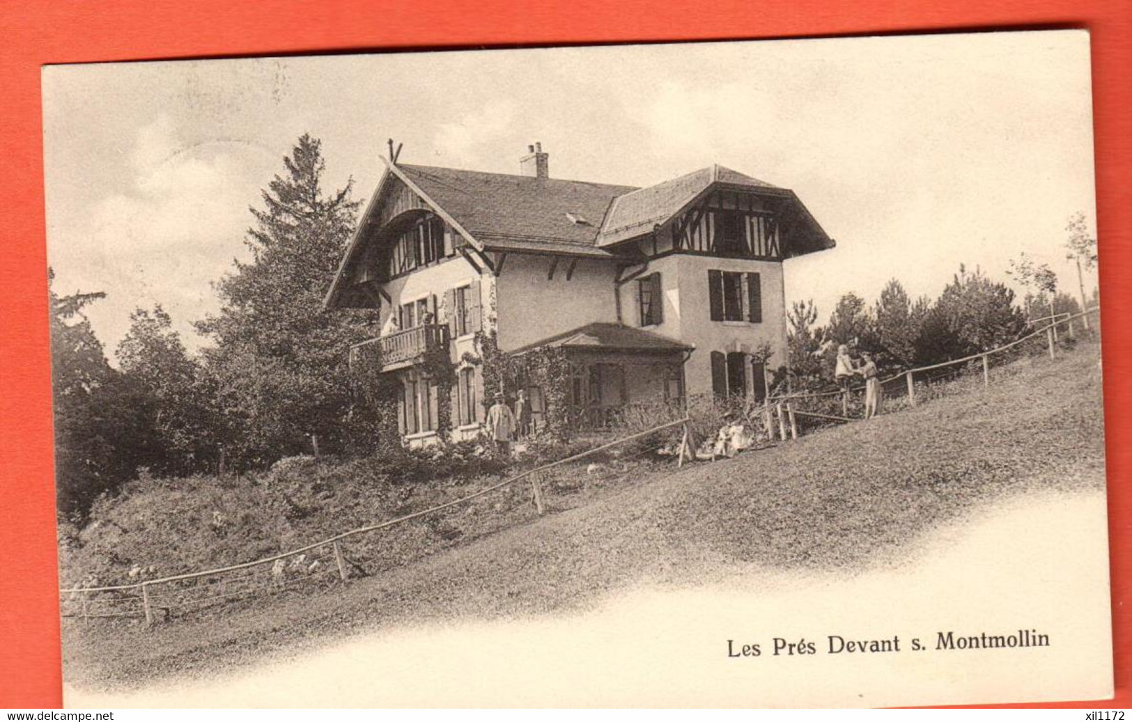 ZTW-33 TRES RARE Val-de-Ruz Les Prés Devant Sur Montmollin. Maison, ANIME. Cachet Montmollin 1930  Chiffelle Sans Numéro - Montmollin