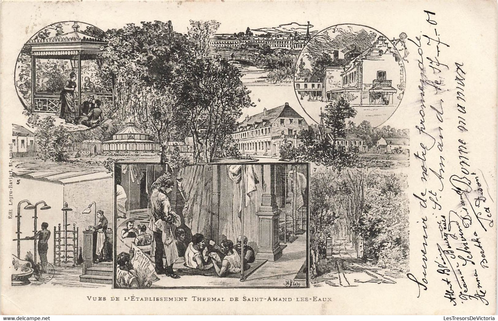 CPA Vues De L'établissement De Saint Amand Les Eaux - Obliteration Ambulant Lille En 1901 - Precurseur - Dos Simple - Saint Amand Les Eaux