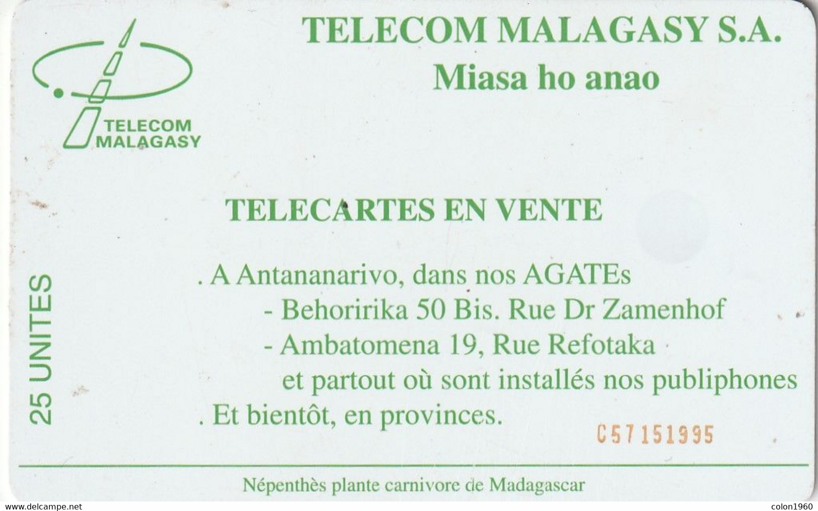 MADAGASCAR. MDG-06a. Carnivorous Plant (reverse B). C57. (004) - Madagascar