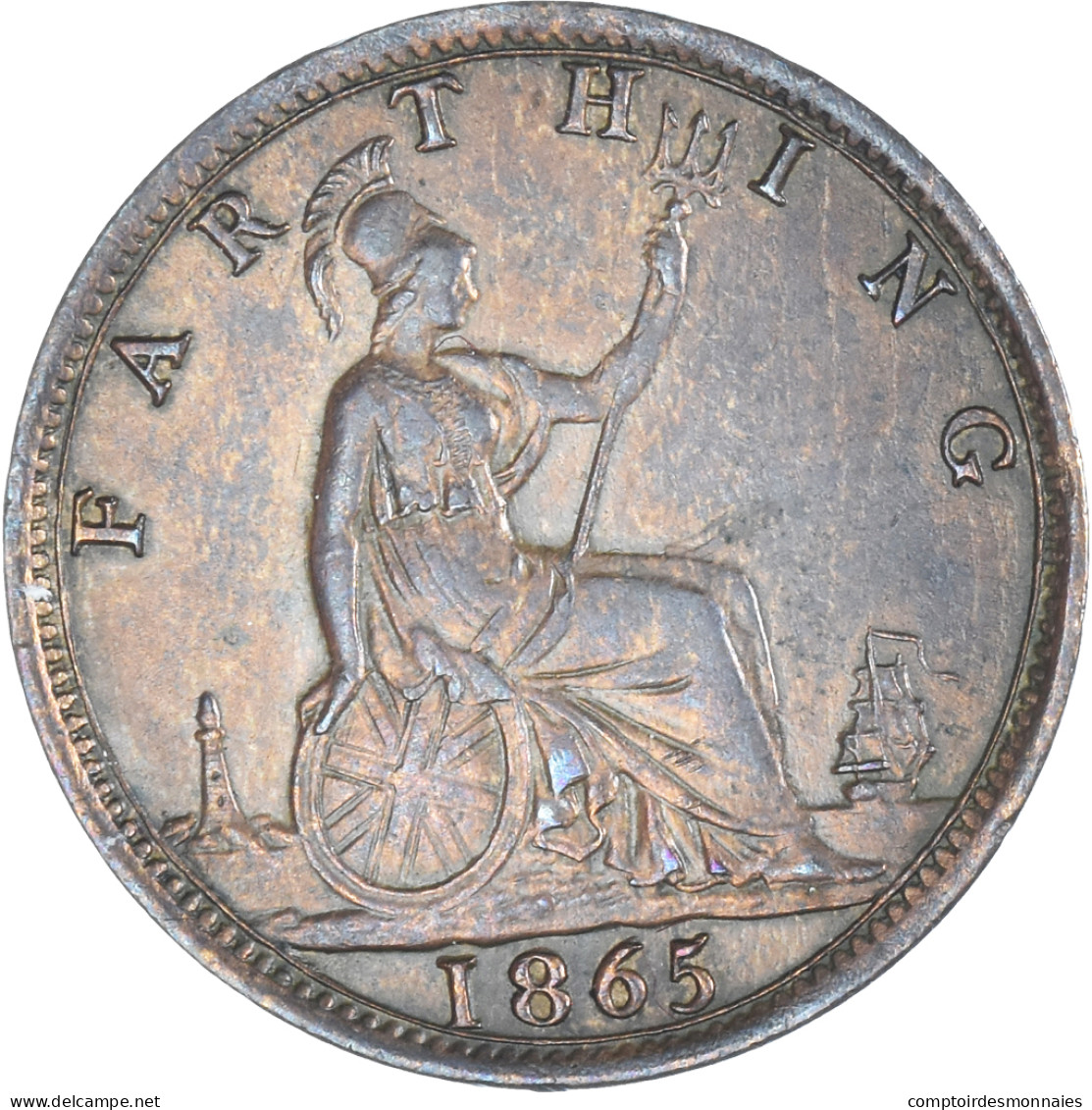 Monnaie, Grande-Bretagne, Victoria, Farthing, 1865, Heaton, SUP, Bronze - B. 1 Farthing