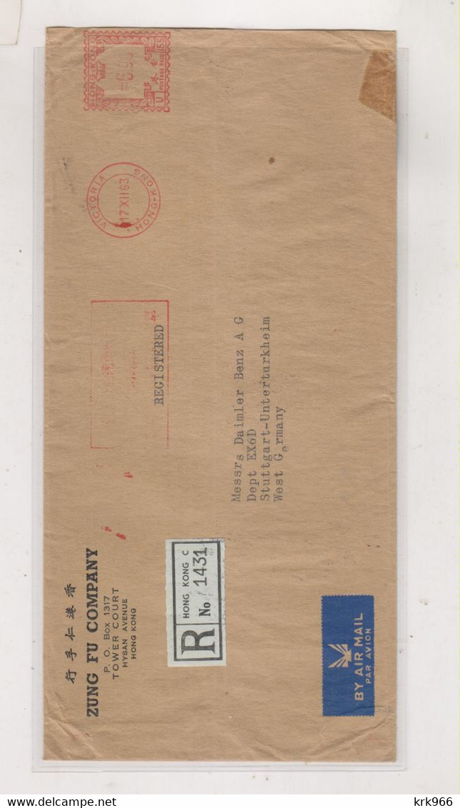 HONG KONG 1963 Registered Airmail Cover To Germany Meter Stamp - Brieven En Documenten