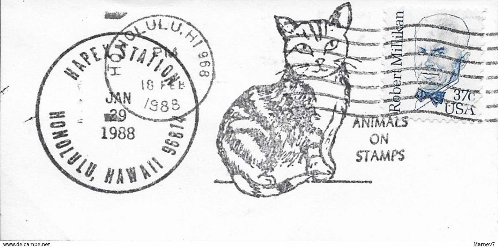 Le Chat - Flamme Illustrée Sur Devant Partiel D'enveloppe - HAWAI HONOLULU Du 29 Janvier 1988 - Cat - USA - - Hawai