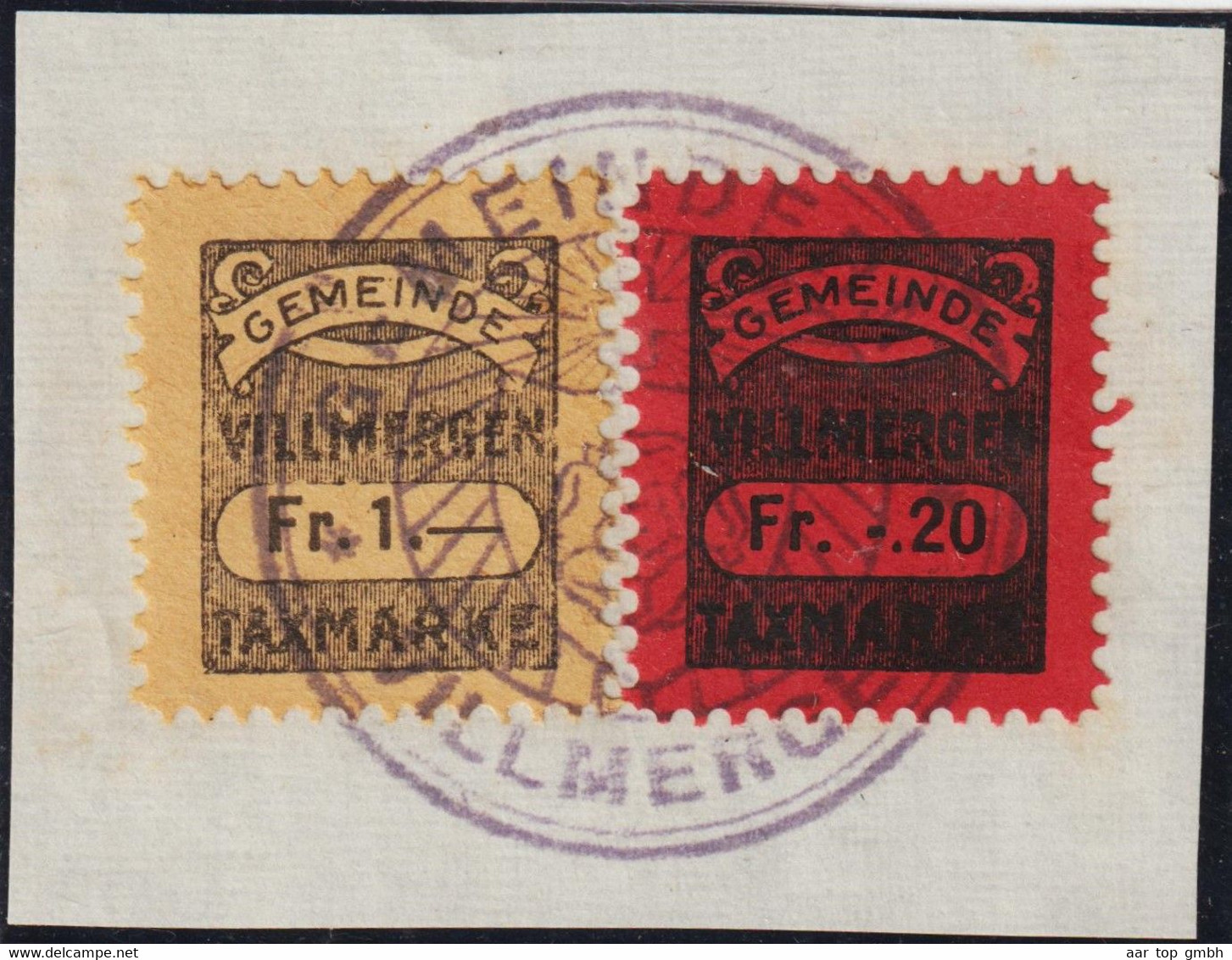 CH Heimat AG Villmergen Fiskalmarke 1 Fr. + 20 Rp. Auf Briefstück - Revenue Stamps