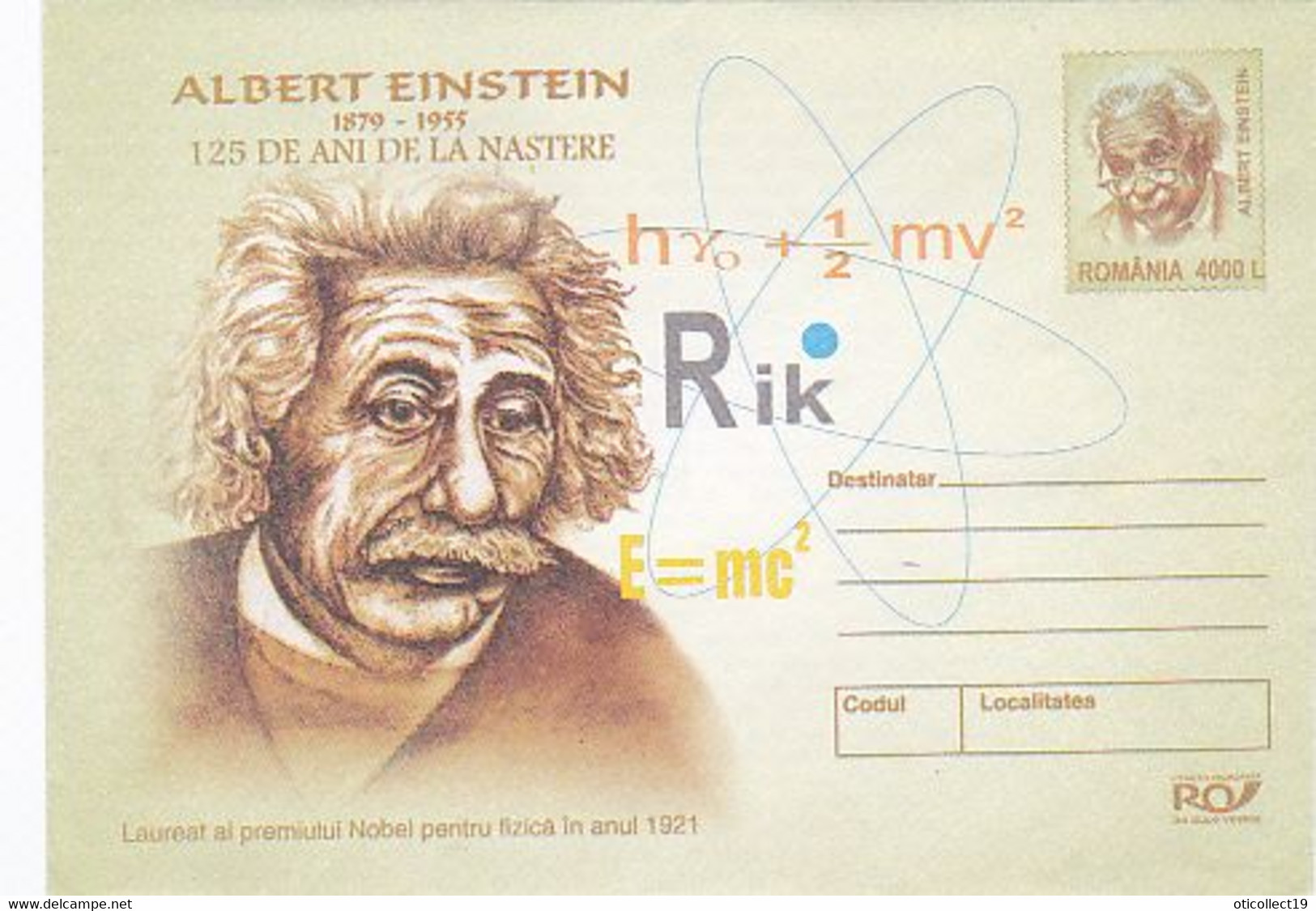 FAMOUS PEOPLE, ALBERT EINSTEIN, COVER STATIONERY, 2004, ROMANIA - Albert Einstein