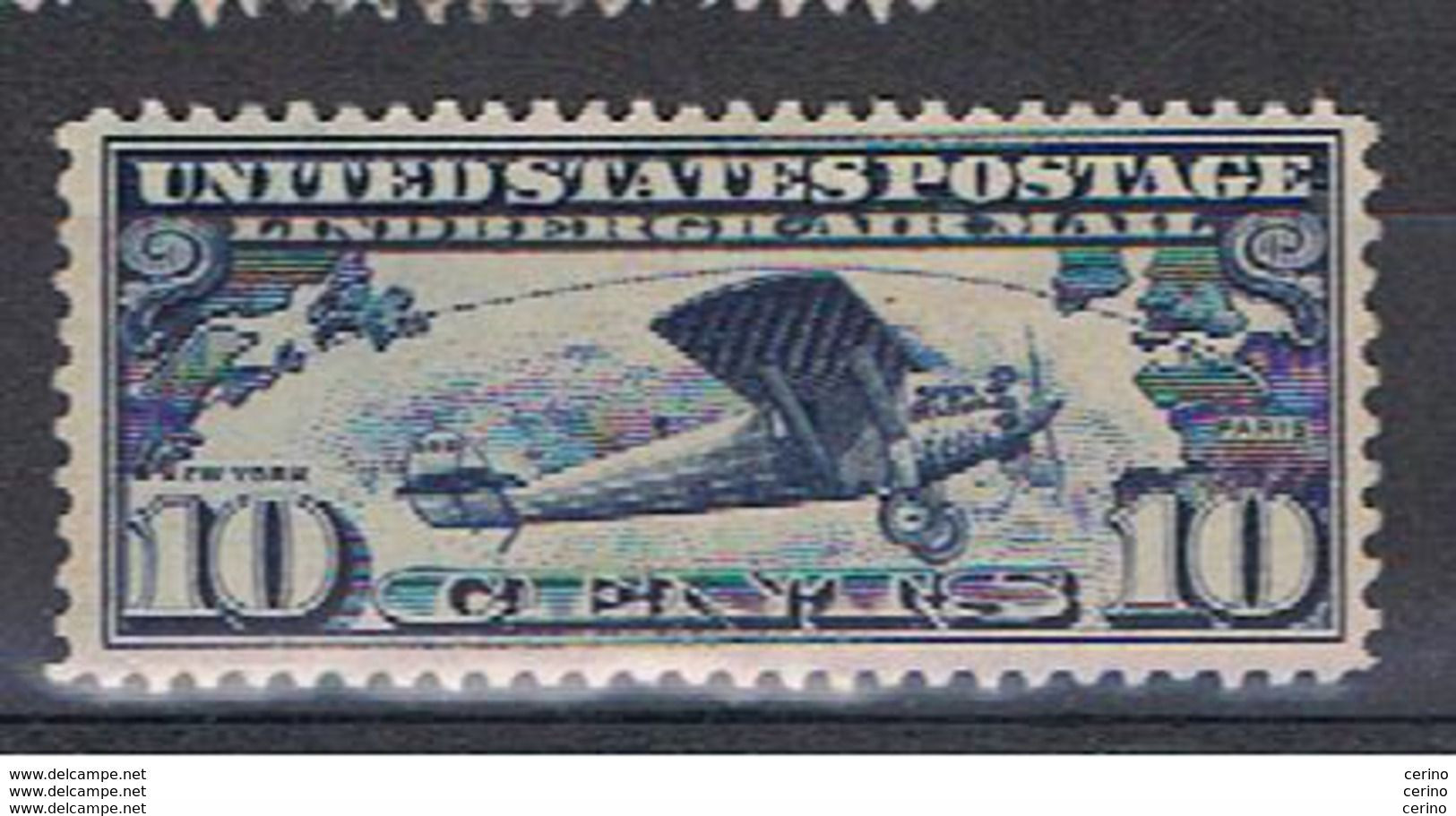 U.S.A.:  1927   AIR  MAIL  LINDBERG  -  10 C. UNUSED  STAMP  -  YV/TELL. 10 - 1b. 1918-1940 Neufs