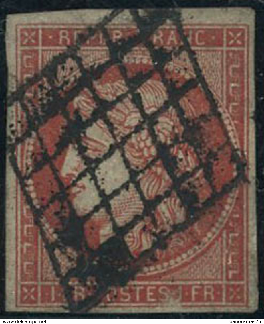 Obl. N°7a 1F Vermillon, Vif, Très Belle Nuance Soutenue, Certif Calves, RARE - TB - 1849-1850 Ceres