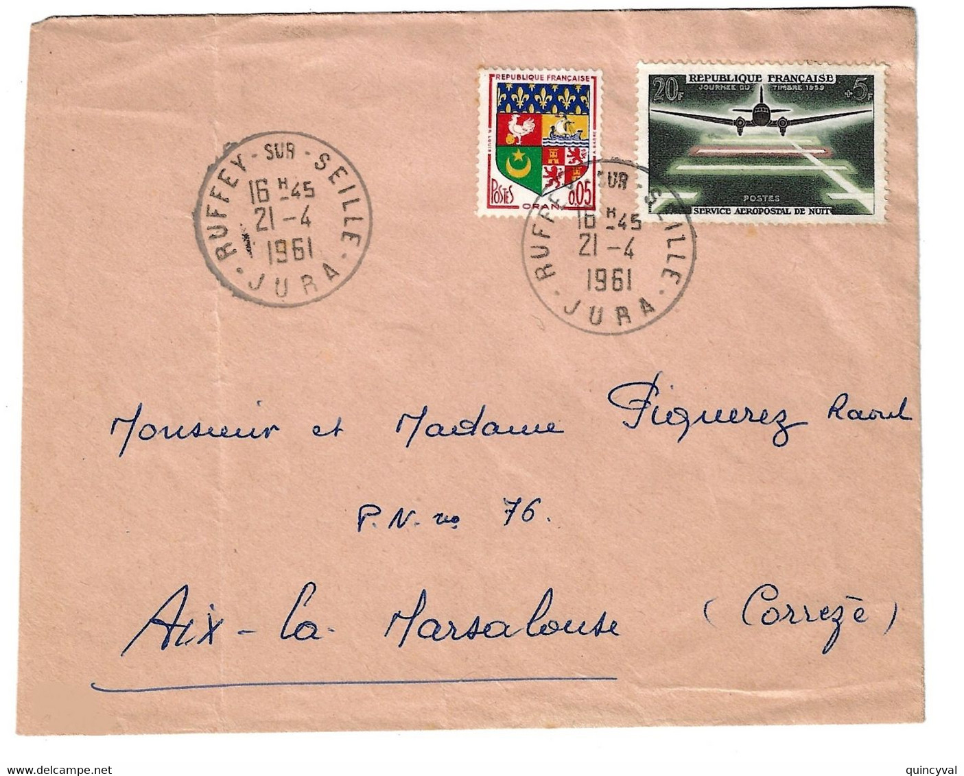 RUFFEY Sur SEILLE Lettre 5c Blason Oran 25c Ecole De L'air Salon De Provence Yv 1381 1496 Ob 7 6 1966 - Lettres & Documents