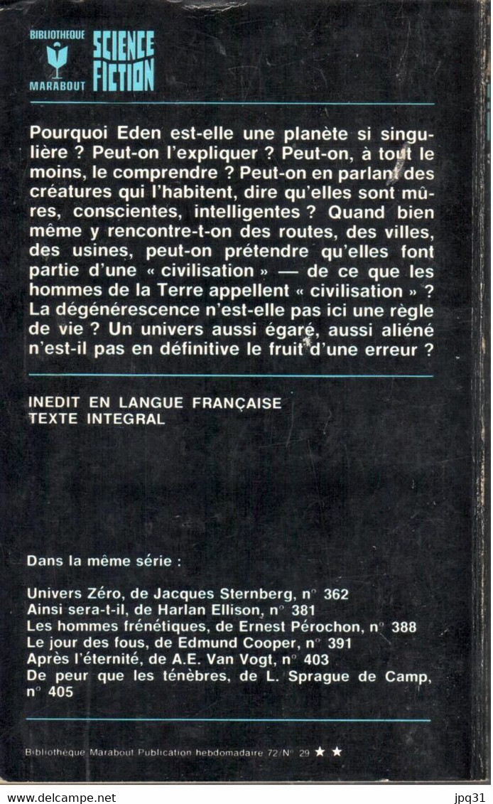 Stanislas Lem - Eden - Bibliothèque Marabout 409 - 1972 - Marabout SF