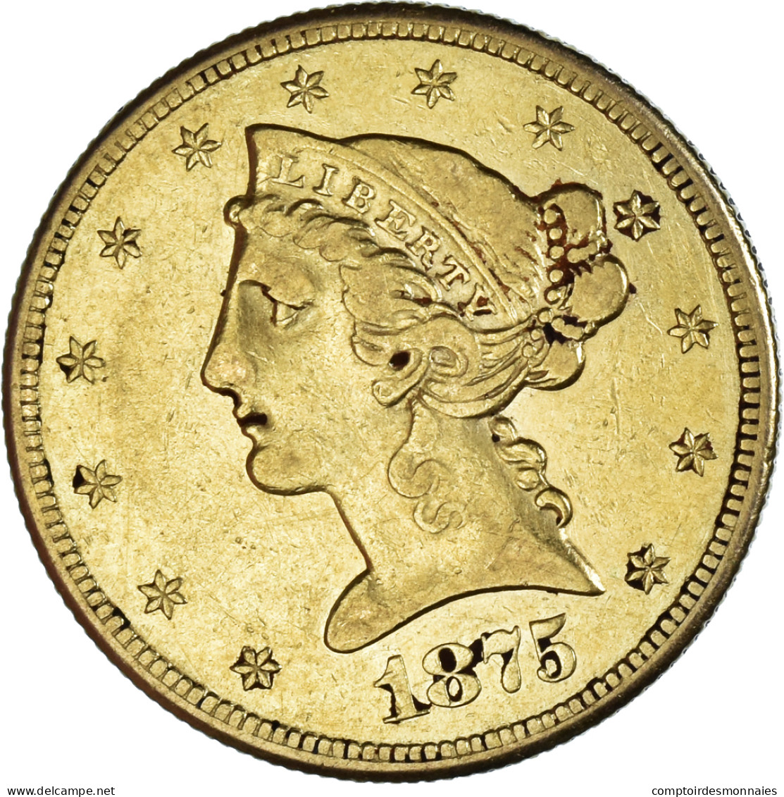 Monnaie, États-Unis, Coronet Head, $5, Half Eagle, 1875, U.S. Mint, Carson - 5$ - Half Eagle - 1866-1908: Coronet Head