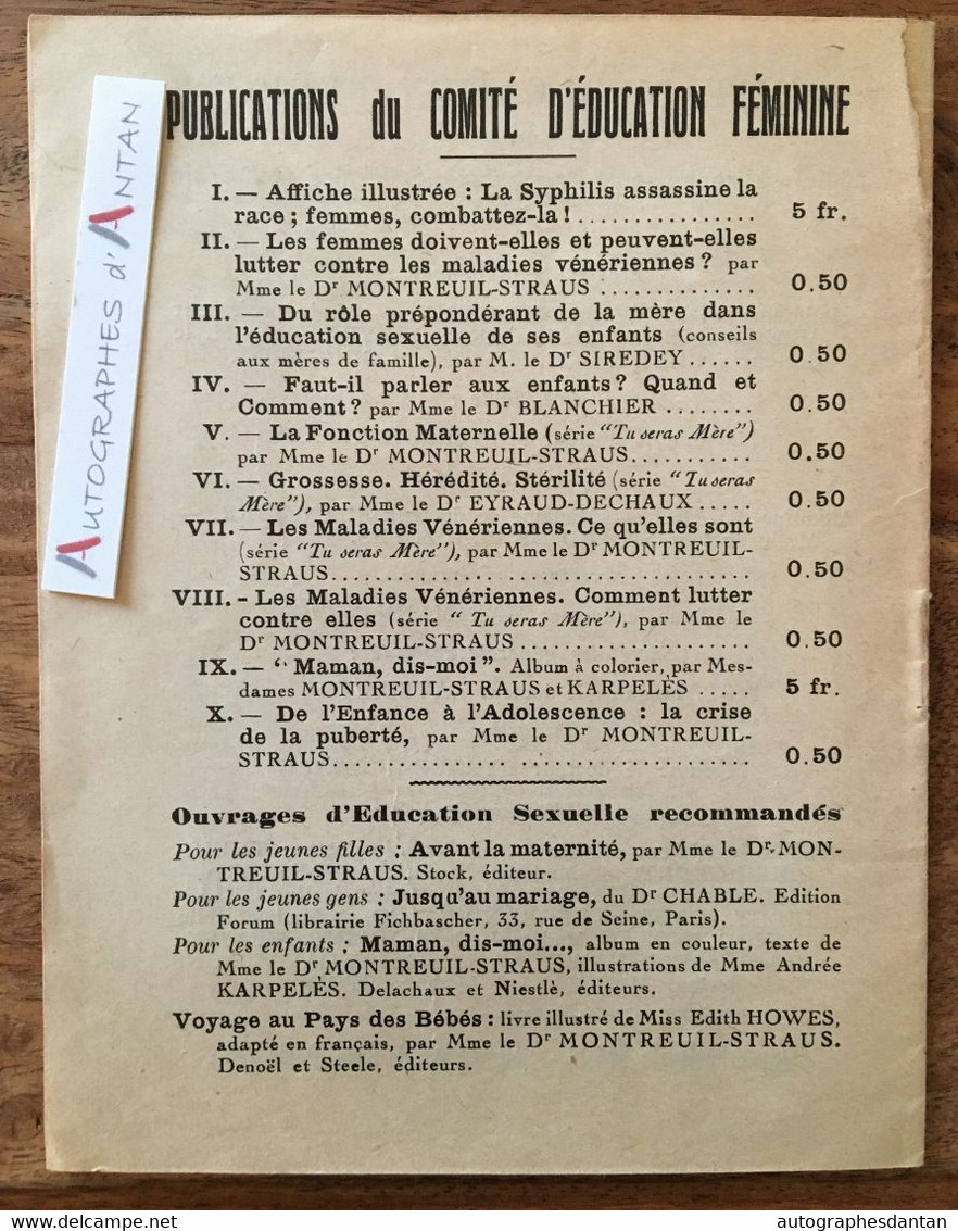 Du Rôle Prépondérant De La Mère Dans L'éducation Sexuelle De Ses Enfants - Docteur A. SIREDEY - Rare - Sexe Sexualité - Soziologie