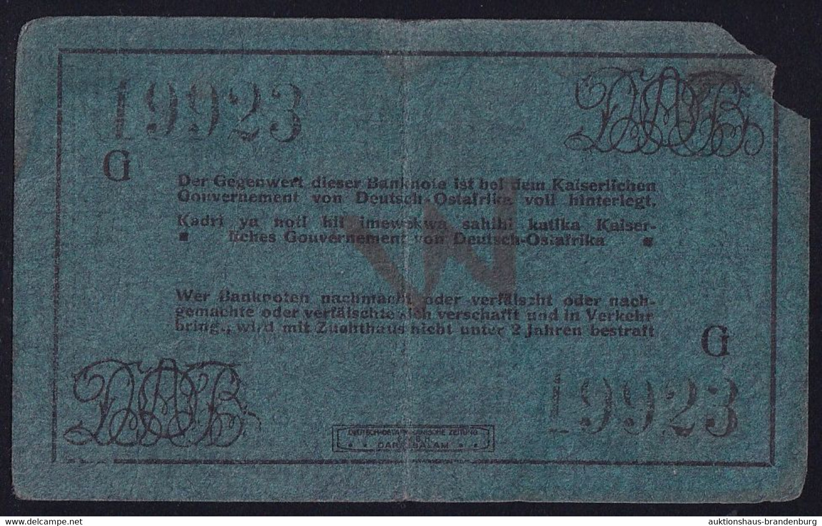 DOA Deutsch Ostafrika: 5 Rupien 1.2.1916 - Serie G - Mit W Auf Der Rs. - Sig. Berendt / Frühling (DOA-35e) - Deutsch-Ostafrikanische Bank