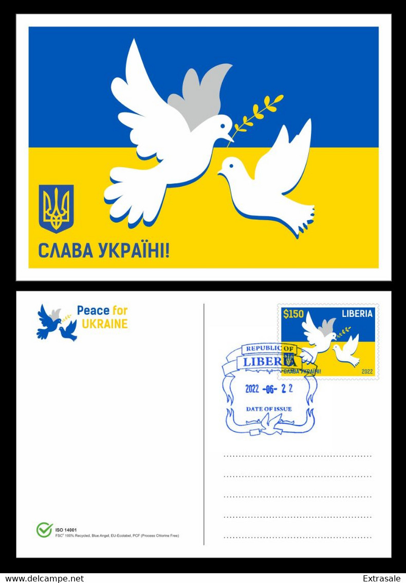 Liberia 2022 Postcard First Day Cancellation Stamp Peace For Ukraine - Liberia