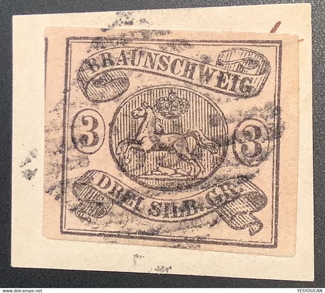 Braunschweig 1853 Mi.8a, 3 Sgr Mattrosa KB Dr Hans Wilderbeek BPP (Brunswick VF Used Horse Cheval Pferd - Braunschweig