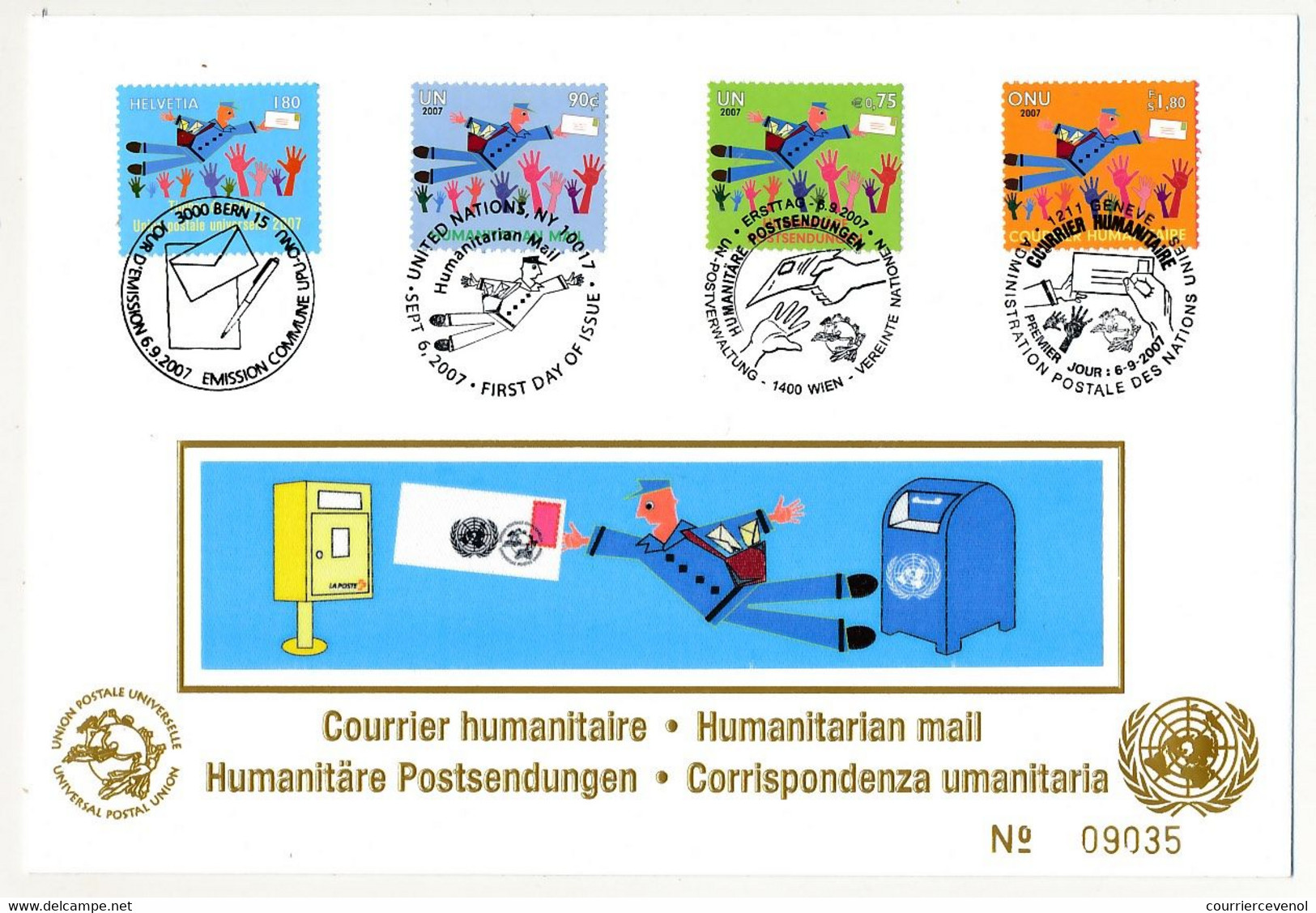 Emission Commune - Nations Unies - Suisse - Courrier Humanitaire - 2007 - FDC Numérotée - Emissions Communes