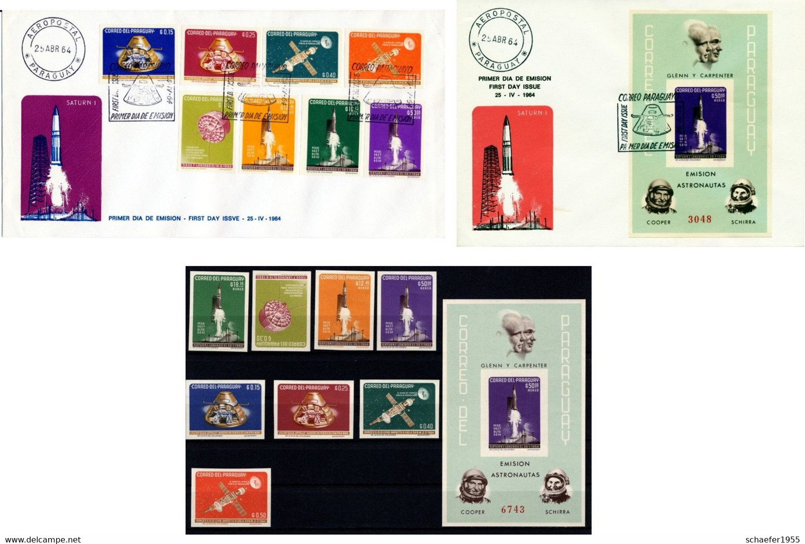 Paraguay 1964 Space, Viaje Espacial, Weltraum 2x FDC, Bloc, Set Stamps, Imperf. - América Del Sur