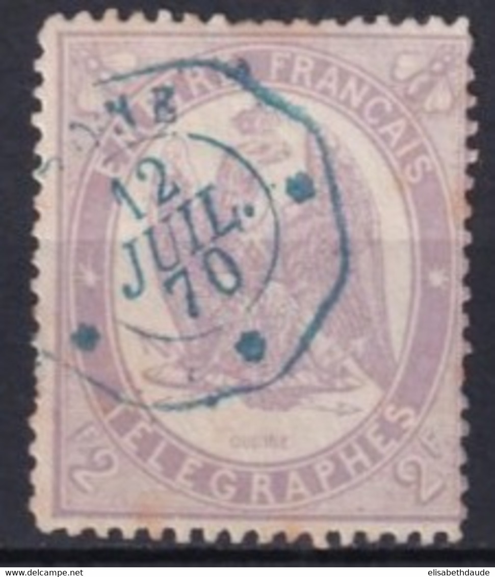 TELEGRAPHE - 1870 - YVERT N° 8 OBLITERE BÔNE (ALGERIE) ! - DENTS COURTES - Telegraaf-en Telefoonzegels