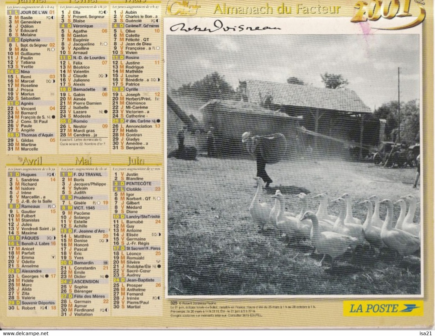 Almanach Du Facteur, Calendrier De La Poste, 2001 Côte D'Or, Scènes De La Vie Paysanne D'autrefois: Battage, - Grand Format : 2001-...