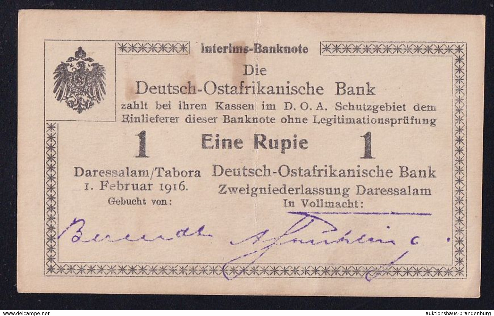 DOA Deutsch Ostafrika: 1 Rupie 1.2.1916 - Serie Z2 (DOA-30a) - Deutsch-Ostafrikanische Bank