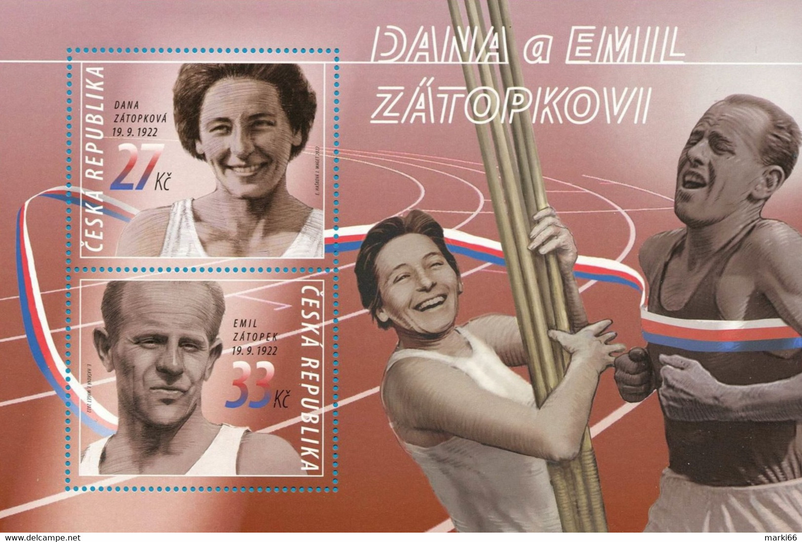 Czech Republic - 2022 - Emil Zatopek And Dana Zatopkova, Czechoslovak Athletes - Mint Souvenir Sheet - Nuovi