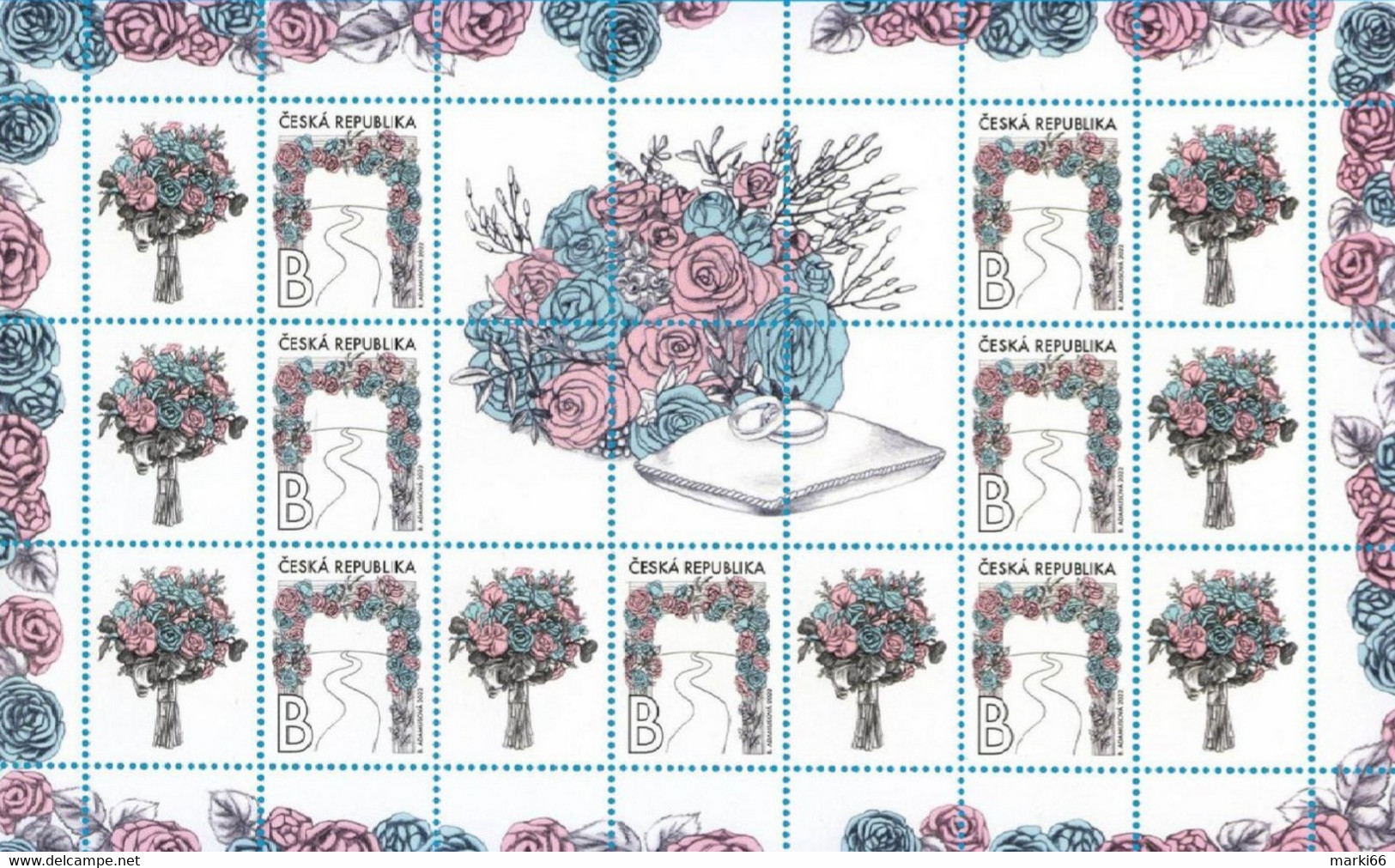 Czech Republic - 2022 - Bridal Motive With Roses - Mint Personalized Stamp SHEET - Nuovi