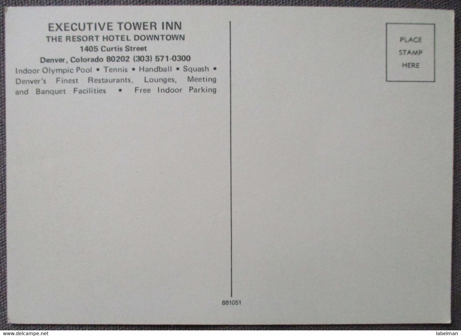 USA UNITED STATES EXECUTIVE TOWER INN HOTEL DENVER COLORADO CARD ANSICHTSKARTE CARTOLINA POSTCARD PC CP AK CARTE POSTALE - Derry Village
