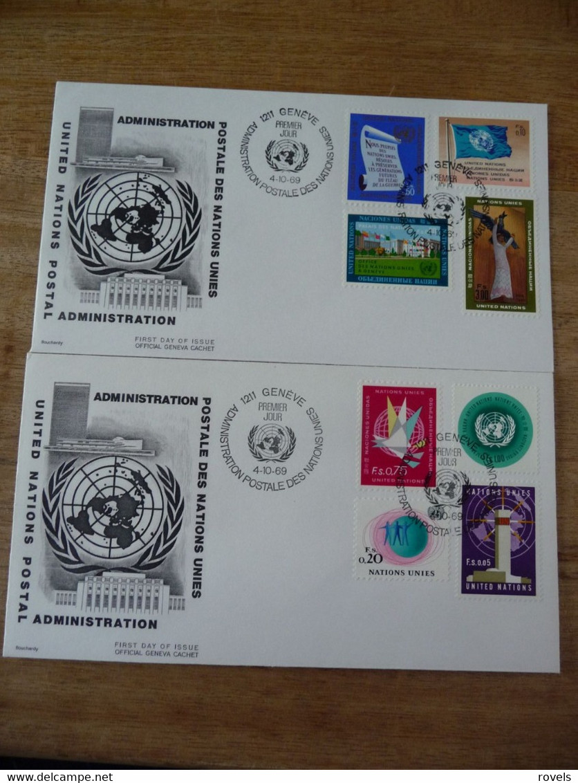 (7) UNITED NATIONS -ONU - NAZIONI UNITE - NATIONS UNIES * 2 FDC 1969 , « Flags », « Buildings » - Lettres & Documents