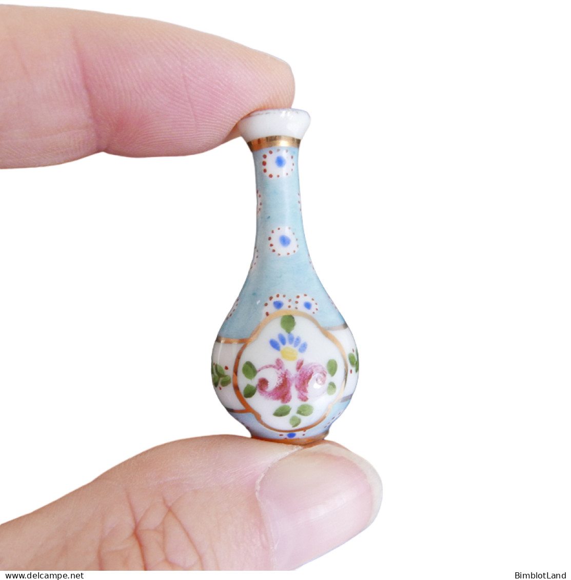 Ancien Vase Miniature 38mm Peint Main Porcelaine De Limoges Signé Poupée 1920 - Limoges (FRA)