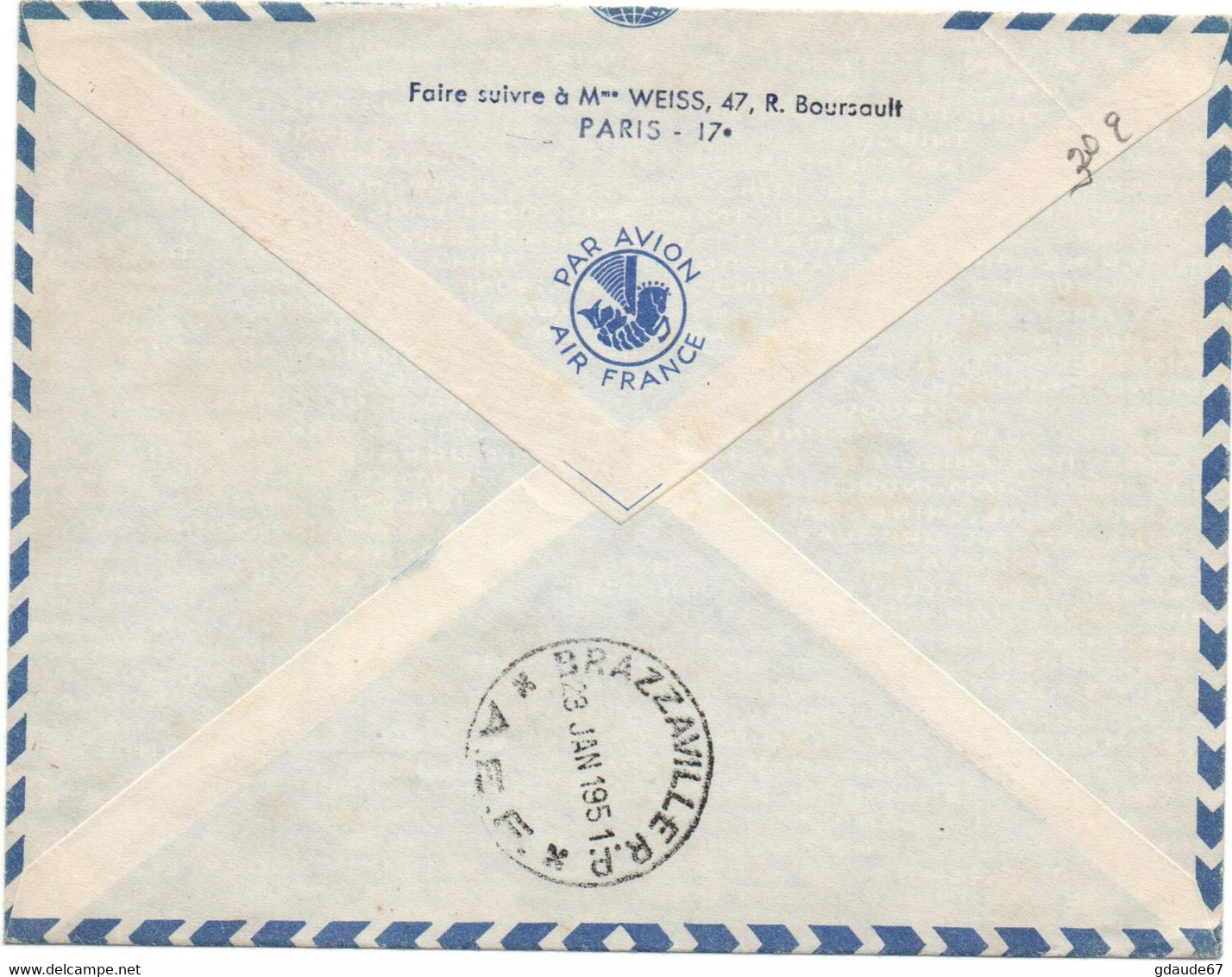 1951 - ENVELOPPE PAR AVION De TUNIS (TUNISIE) Avec PREMIER SERVICE AERO POSTAL TUNIS BRAZZAVILLE 21 JANVIER 1951 - Lettres & Documents