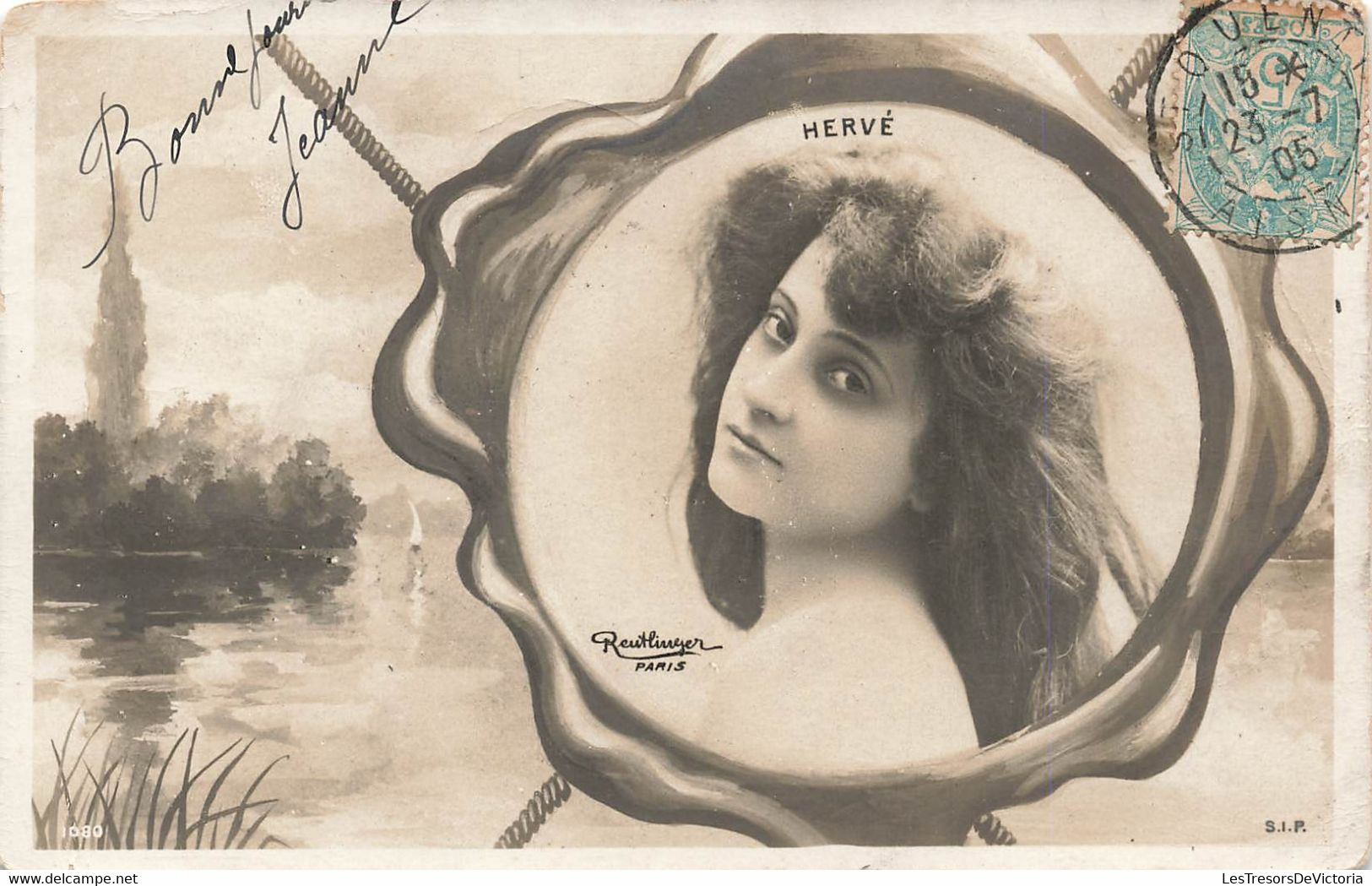 CPA Reutlinger - Femme Dans Un Cadre Rond - Portrait Fantaisie - Hervé - Carte Circulée En 1905 - Autres & Non Classés