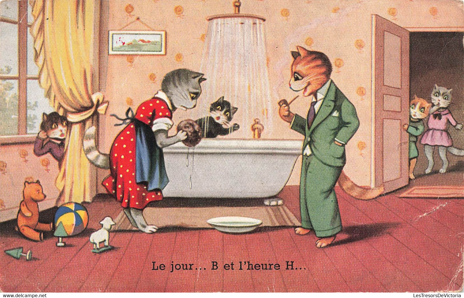 CP Souple Le Jour B Et L'heure H - Chats Habillés - Le Bain - M D Paris - Dressed Animals