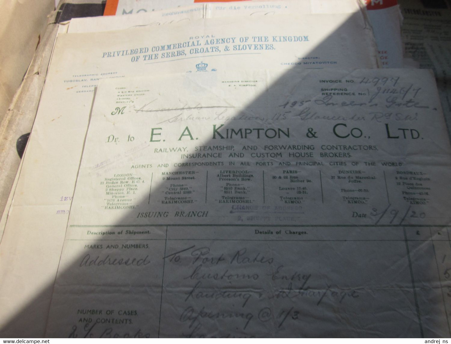 E A Kimpton Co LTD Railway Steamship And Forwarding Contractors Insurance And Custom House Brokers - Royaume-Uni