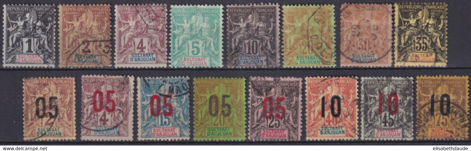 ANJOUAN - 1892/1912 - PETIT LOT OBLITERES - COTE YVERT = 107 EUR - - Oblitérés