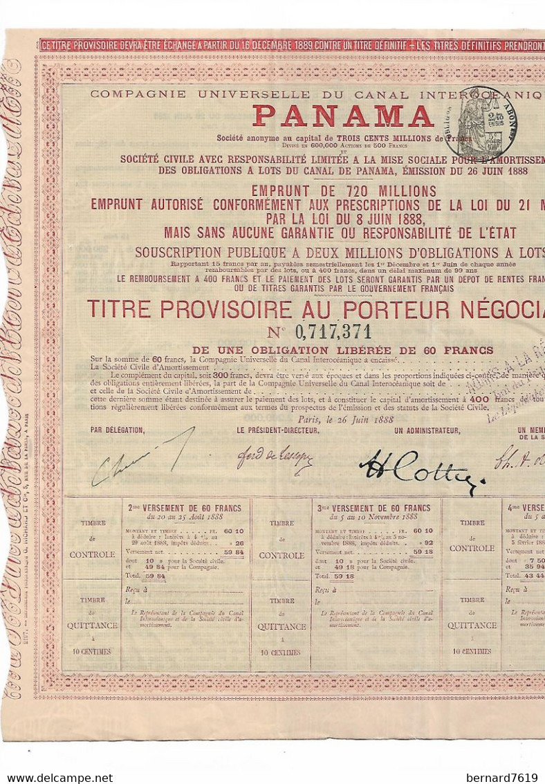 Action  Panama Compagnie Universelle  Du Canal  Interoceanique 1886 N° 0717371 - Schiffahrt