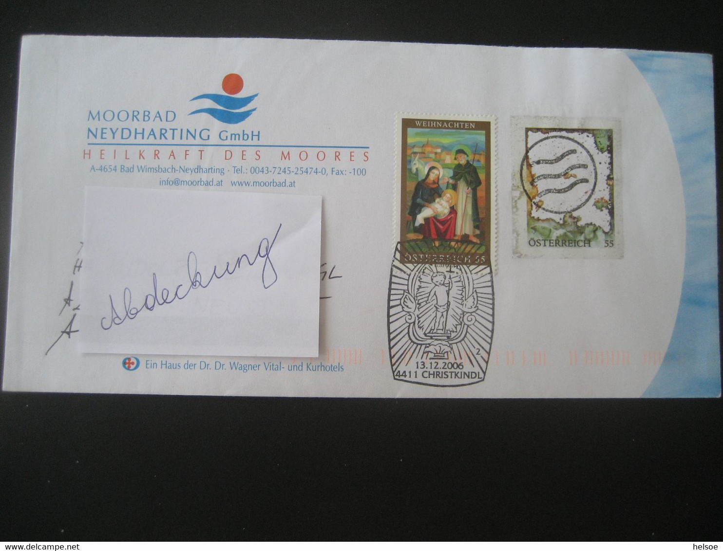 Österreich- Christkindl 13.12.2006, Geschäfts-Brief Mit "Stummen Stempel" Vom Moorbad Neydharting In Wimsbach - Cartas & Documentos