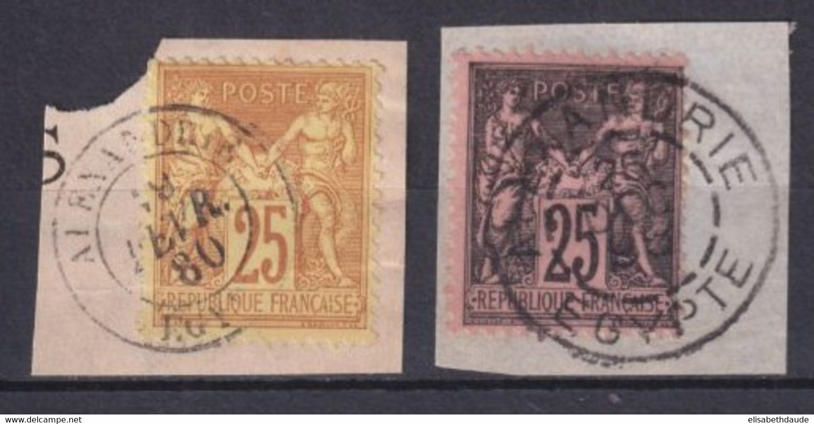 ALEXANDRIE - 1880/96 - PRECURSEUR - SAGE OBLITERES / FRAGMENT ! YVERT N°92 + 97 - COTE (POUR TIMBRE DETACHE !) = 70 EUR. - Usados