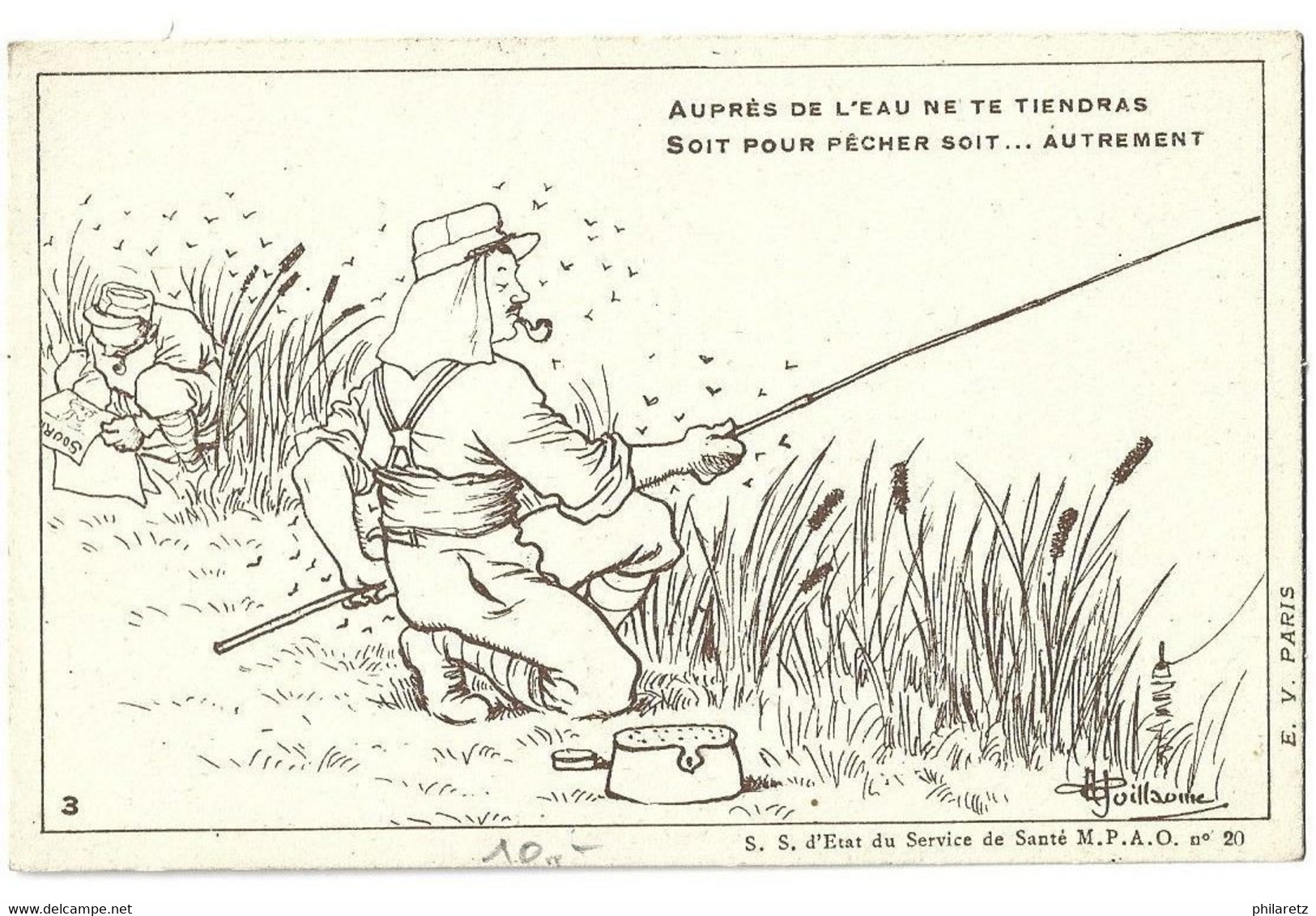 Carte De Franchise Militaire Anti-paludéenne SEPIA 'Auprès De L'eau Ne Te Tiendras ...' - 1. Weltkrieg 1914-1918