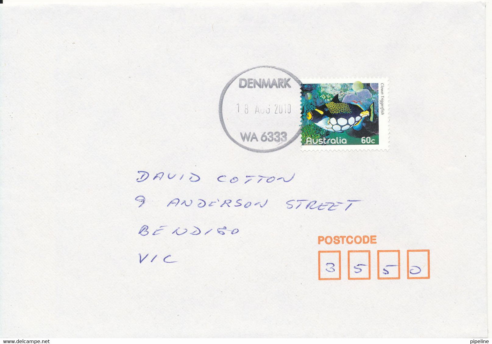 Australia Single Franked Cover Sent From "DENMARK" To Victoria 18-8-2010 (Denmark Is A Little Village In Great Southern) - Covers & Documents