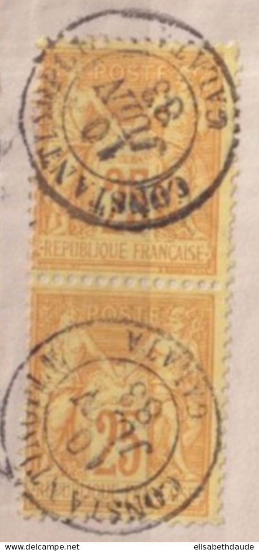 CONSTANTINOPLE - 1883 - PRECURSEUR - PAIRE SAGE OBLITEREE / FRAGMENT ! YVERT N°92 - COTE (TIMBRE DETACHE !) = 40++ EUR. - Used Stamps