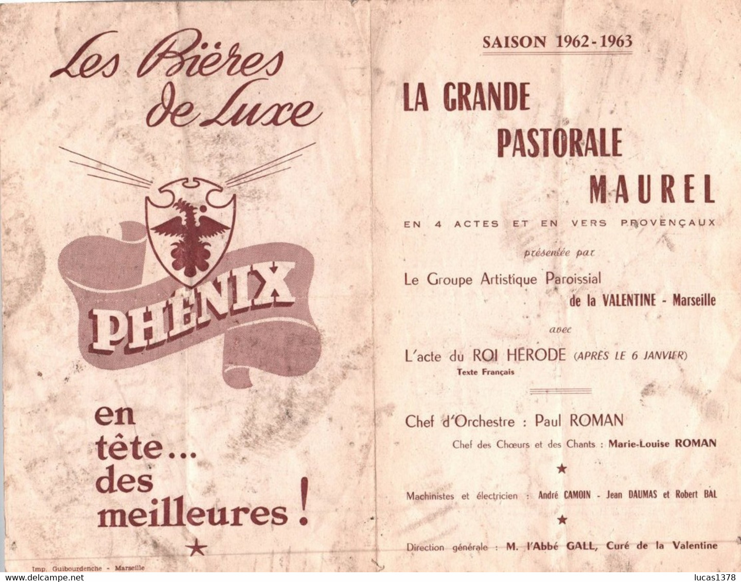 MARSEILLE / LA VALENTINE / LA GRANDE PASTORALE MAUREL / 1962.1963 / CASTING / BIERE PHENIX / RARE - Les Caillols, La Valentine