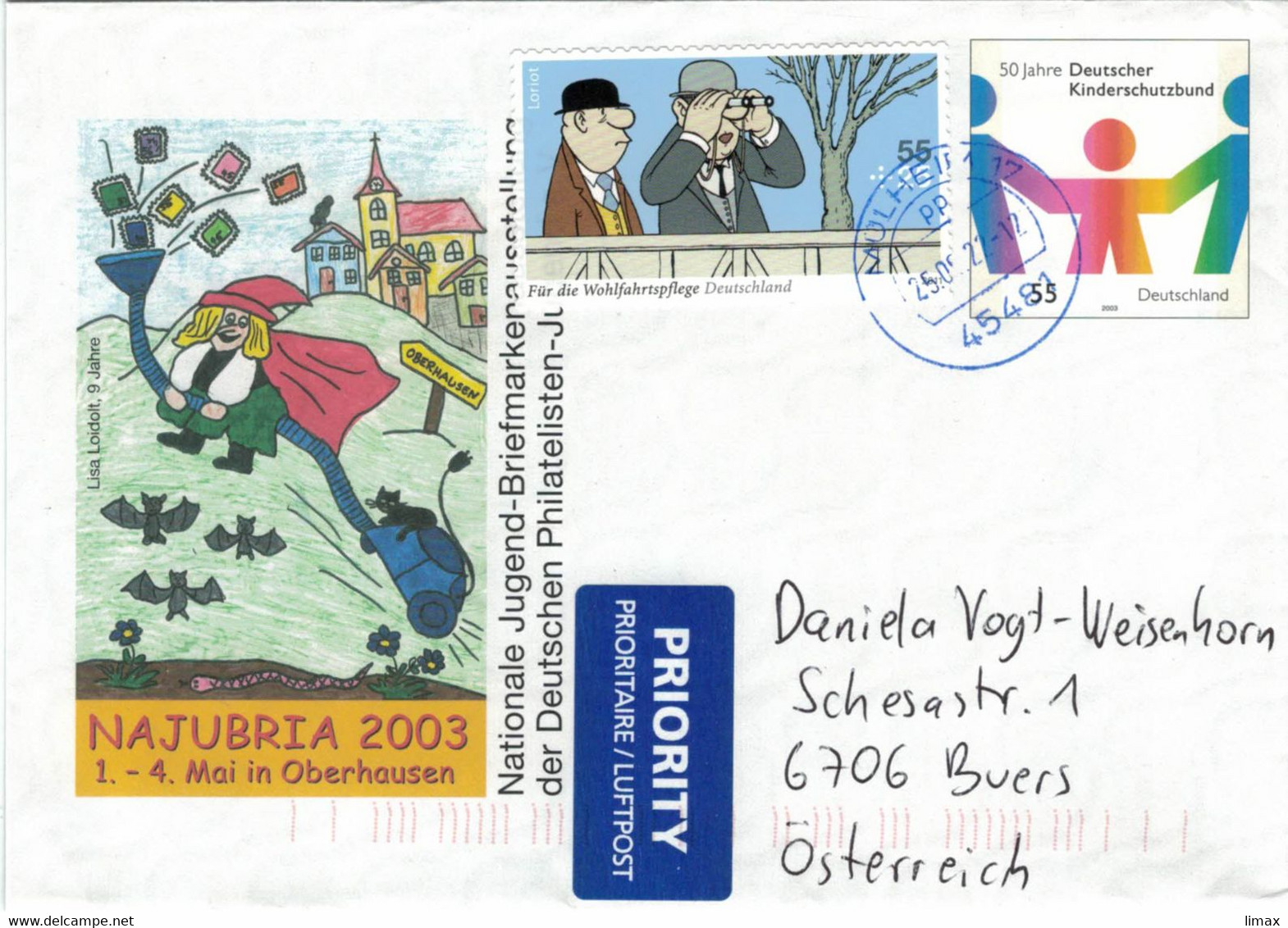 Ganzsache Kinderschutzbund - Loriot Fernglas - 45481 Mühlheim 2022 - Najubria 2003 - Privé Briefomslagen - Gebruikt